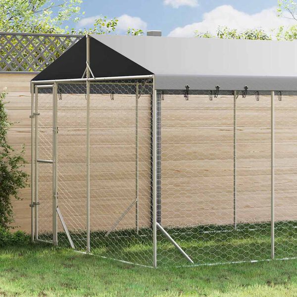 vidaXL Hondenkennel met dak 3x4,5x2,5 m gegalvaniseerd staal zilver