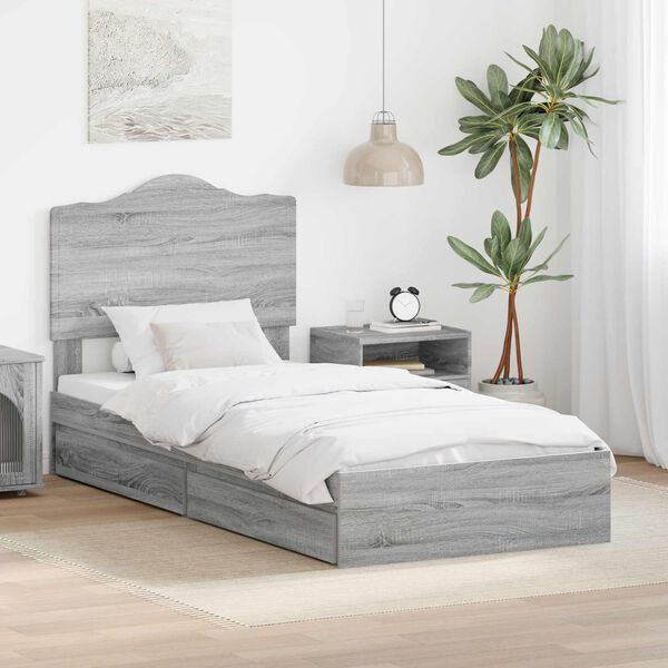 vidaXL Opslag bed met hoofdeinde Grijs Sonoma 90 x 190 cm Bewerkt hout