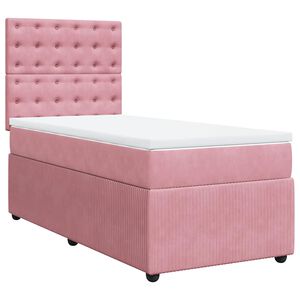 vidaXL Boxspring met matras fluweel roze 90x190 cm