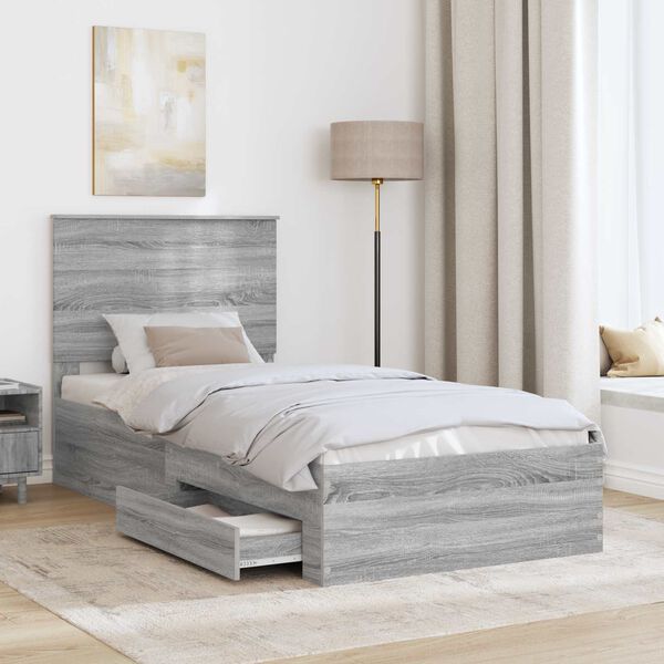 vidaXL Bedframe met hoofdeinde Grijs Sonoma 90 x 190 cm Bewerkt hout