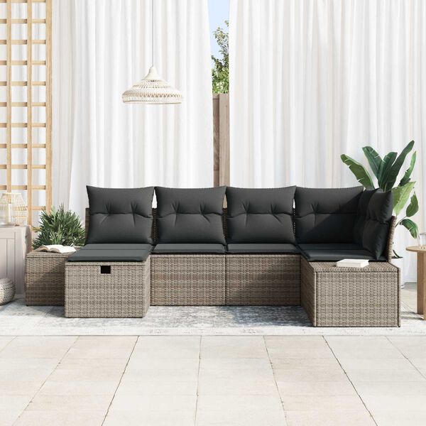 vidaXL Tuin Sofa Set met kussen 6 pcs Grijs poly rattan