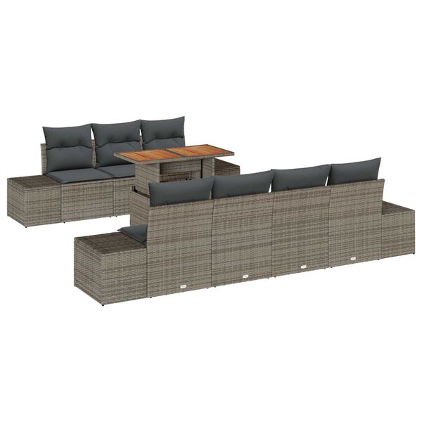 vidaXL Tuin Sofa Set met opslag 8 pcs Grijs Poly riet