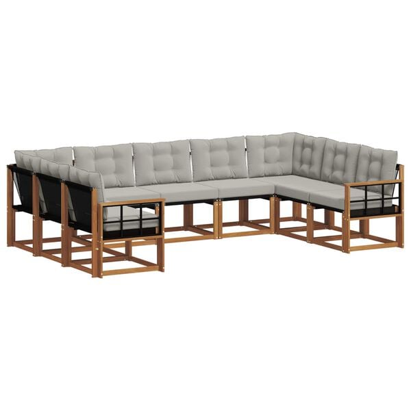 vidaXL Buiten bankenset met kussen 9 pcs Natuurlijk en Lichtgrijs