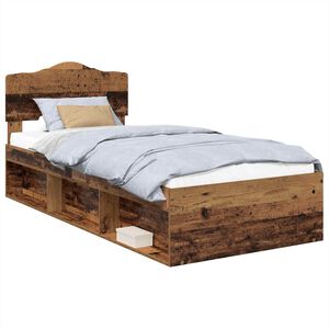 vidaXL Bedframe met hoofdeinde Oudhout 90 x 200 cm Massief grenenhout