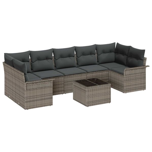 vidaXL Tuin Sofa Set met kussen met opslag 8 pcs Grijs poly rattan