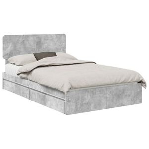 vidaXL Opslag bed met hoofdeinde Beton Grijs 135 x 190 cm Bewerkt hout
