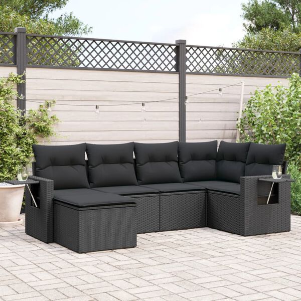 vidaXL 6-delige Loungeset met kussens poly rattan zwart