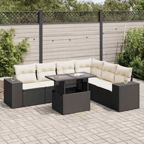 vidaXL 7-delige Loungeset met kussens poly rattan zwart
