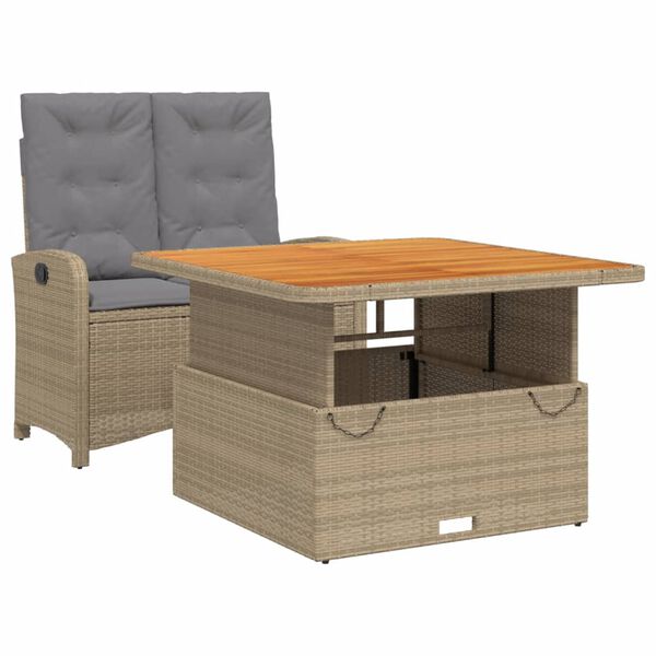 vidaXL 2-delige Tuinset met kussens poly rattan beige