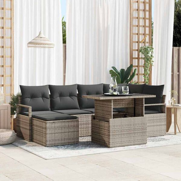 vidaXL Tuin Sofa Set 7 pcs Grijs Poly rattan en gepoedercoat staal