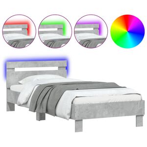 vidaXL Bedframe met hoofdbord en LED-verlichting betongrijs 90x200 cm