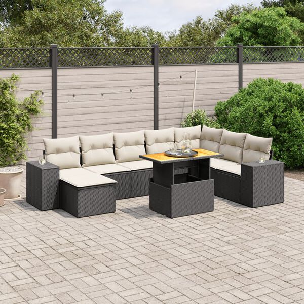 vidaXL 9-delige Loungeset met kussens poly rattan zwart