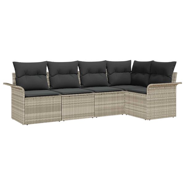 vidaXL Tuin Sofa Set met opslag 5 pcs Lichtgrijs poly rattan