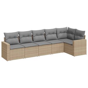 vidaXL 6-delige Loungeset met kussens poly rattan beige