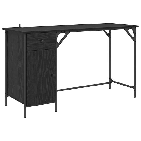 vidaXL Computerbureau Zwart Eiken 131 x 48 x 75 cm Bewerkt hout