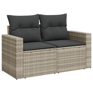 vidaXL Tuinbank 2-zits met kussens poly rattan lichtgrijs