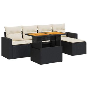 vidaXL 6-delige Loungeset met kussens poly rattan zwart