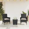 vidaXL 3-delige Bistroset met kussens poly rattan en glas zwart