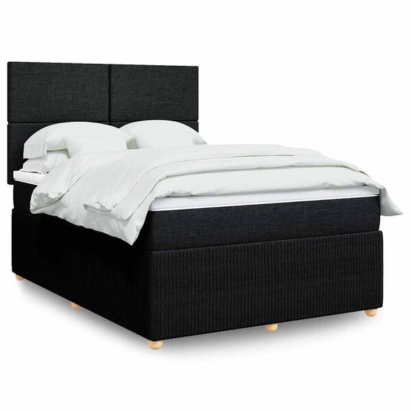 vidaXL Boxspring met matras stof zwart 140x200 cm