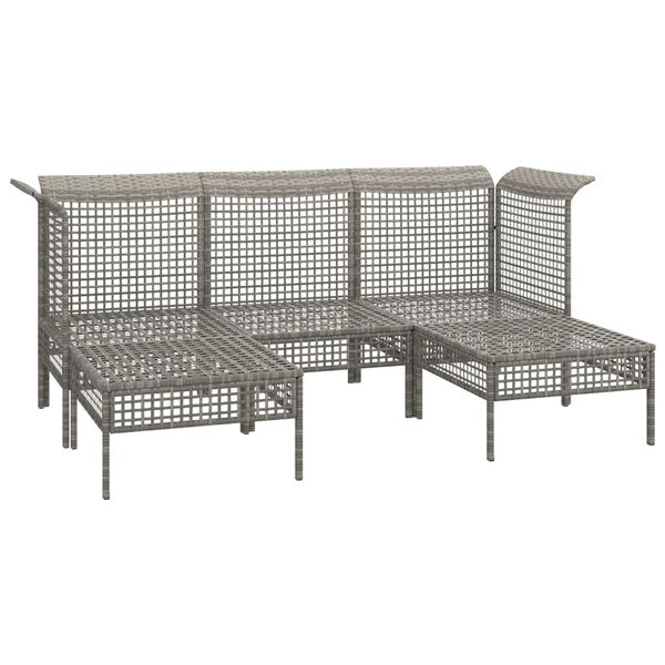 vidaXL 5-delige Loungeset met kussens poly rattan grijs