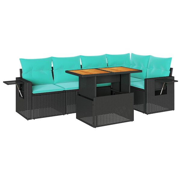 vidaXL 6-delige Loungeset met kussens poly rattan zwart