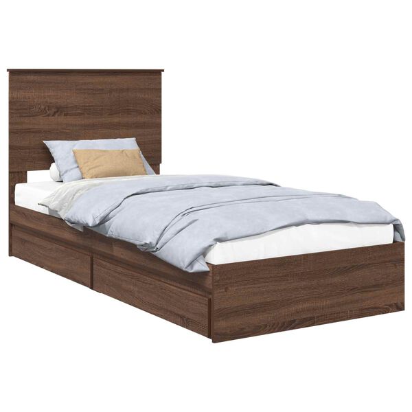 vidaXL Opslag bed met hoofdeinde Bruin Eiken 90 x 200 cm Bewerkt hout