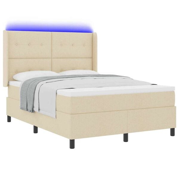 vidaXL LED Box Spring Bed met matras Cr&egrave;me 140 x 190 cm Stof