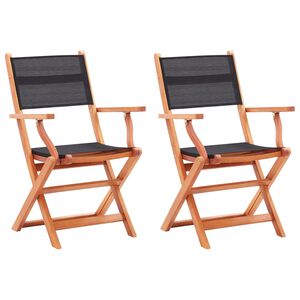 vidaXL Opklapbare stoelen, 2 stuks, zwart, massief eucalyptushout en Textilene.