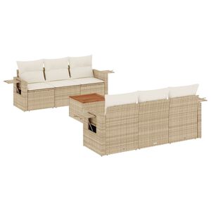 vidaXL 7-delige Loungeset met kussens poly rattan beige