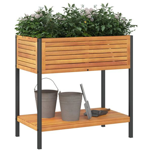 vidaXL Plantenbak met schap 80x45x80 cm massief acaciahout en staal