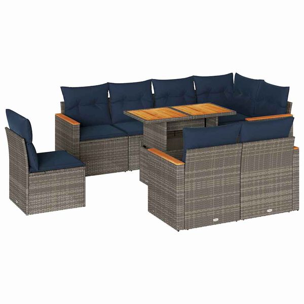 vidaXL 9-delige Loungeset met kussens poly rattan grijs