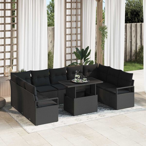 vidaXL Tuin Sofa Set met opslag 10 pcs Zwart Poly riet
