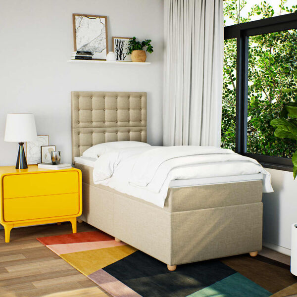 vidaXL Boxspring met matras stof cr&egrave;mekleurig 90x190 cm