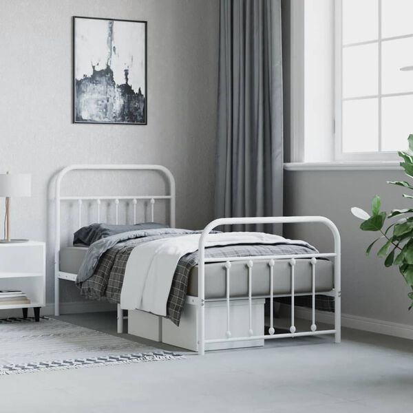 vidaXL Bedframe met hoofd- en voeteneinde metaal wit 90x190 cm
