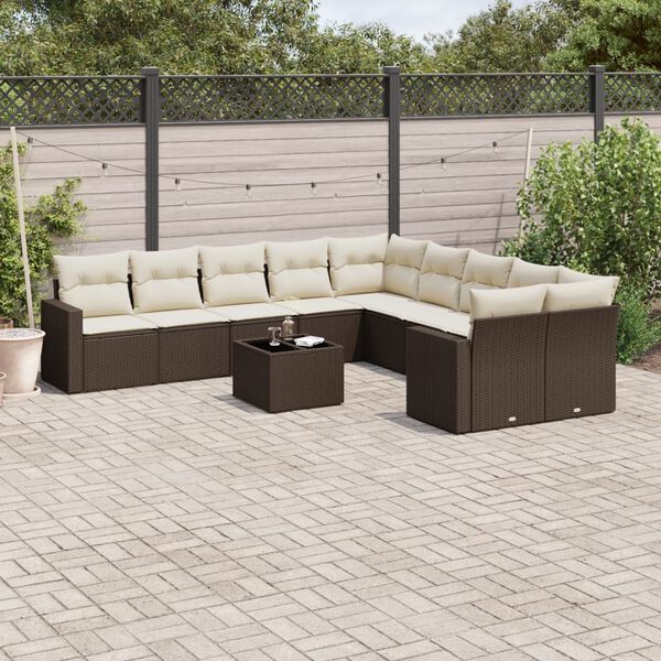 vidaXL 11-delige Loungeset met kussens poly rattan bruin