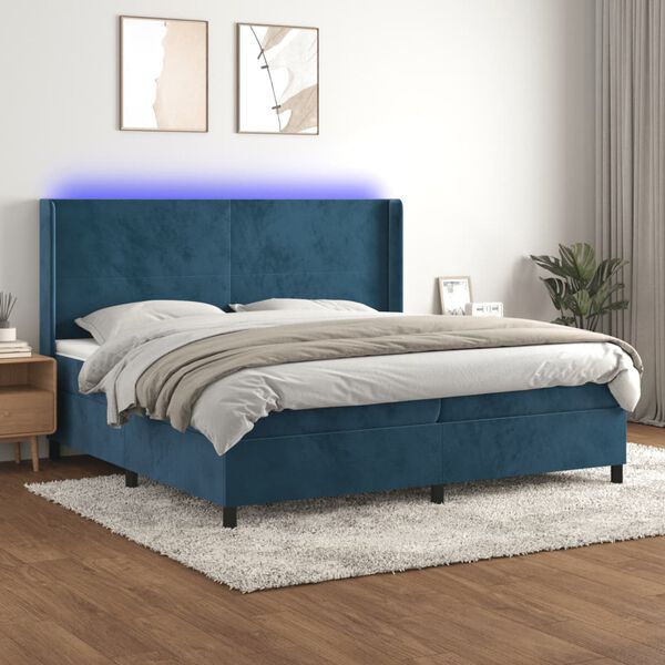 vidaXL Boxspring met matras en LED fluweel donkerblauw 200x200 cm
