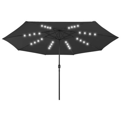 vidaXL Parasol met LED-verlichting en metalen paal 400 cm zwart