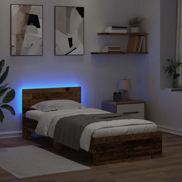 vidaXL Bedframe met hoofdeinde Oud Hout 90 x 190 cm Bewerkt hout