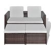 vidaXL 4-delige Loungeset met kussens poly rattan bruin