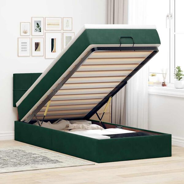 vidaXL Ottoman bed met matras 90x190cm fluweel donkergroen