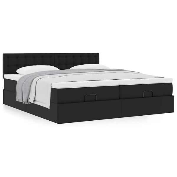 vidaXL Ottoman bed met matrassen 200x200cm kunstleer zwart
