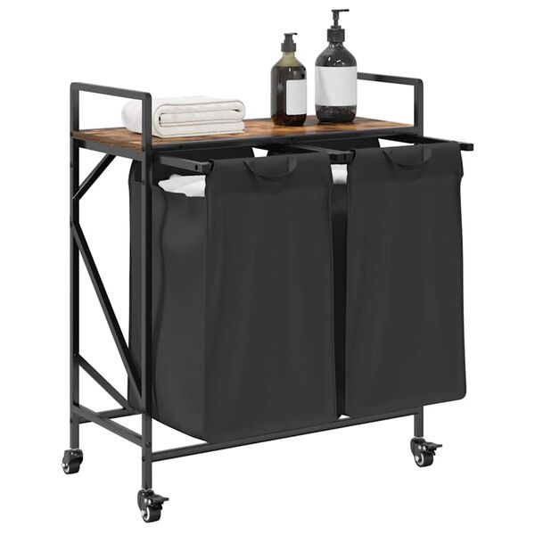 vidaXL Wasmand 2 vakken met planken gerookt eikenkleurig