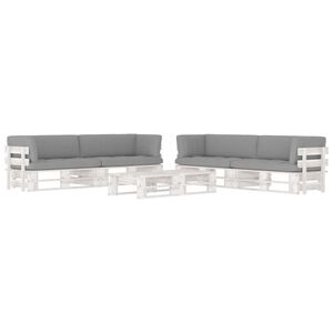vidaXL 6-delige Loungeset pallet met kussens wit ge&iuml;mpregneerd hout