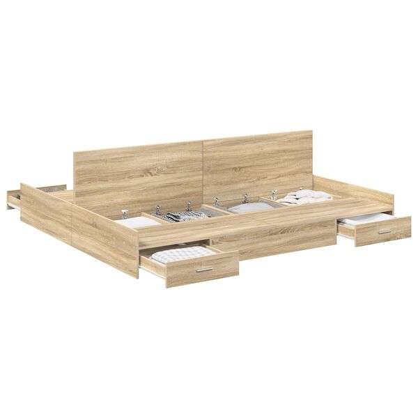 vidaXL Opbergbedframe met lade Sonoma Eiken 180 x 200 cm Bewerkt hout