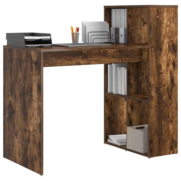 vidaXL Bureau met plank Gerookt eiken 108 x 55 x 103.5 cm Bewerkt hout