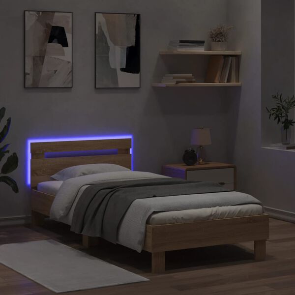 vidaXL Bedframe met hoofdbord en LED sonoma eikenkleurig 90x190 cm