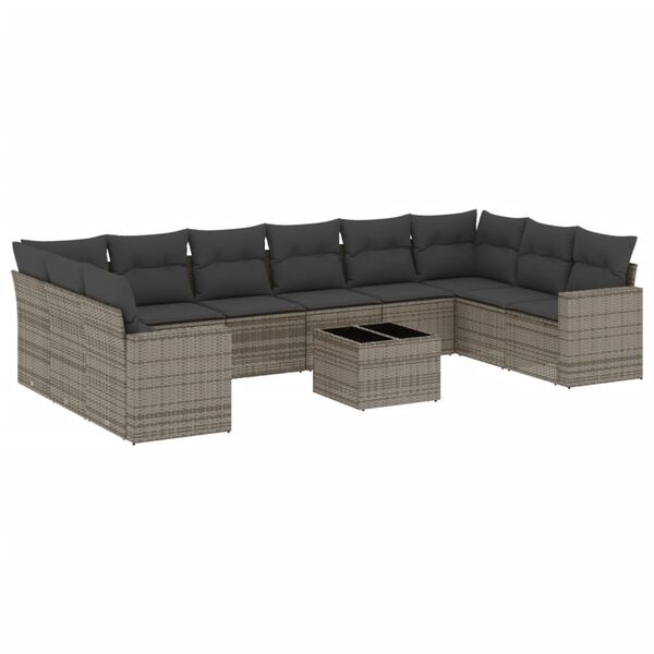 vidaXL 11-delige Loungeset met kussens poly rattan grijs