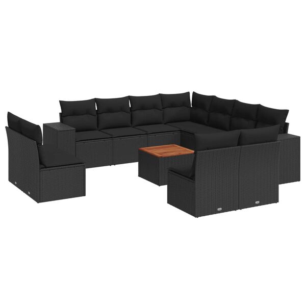 vidaXL 12-delige Loungeset met kussens poly rattan zwart