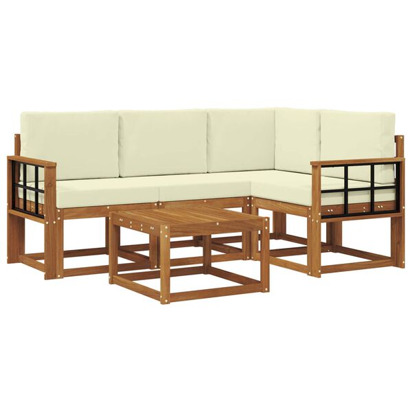 vidaXL Buiten bankenset met kussen 5 pcs Natuurlijk en Cr&egrave;me