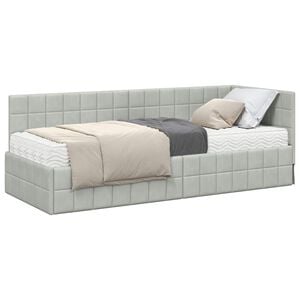 vidaXL Hoekbedframe met Matras 2 st Lichtgrijs 80 x 200 cm Fluweel
